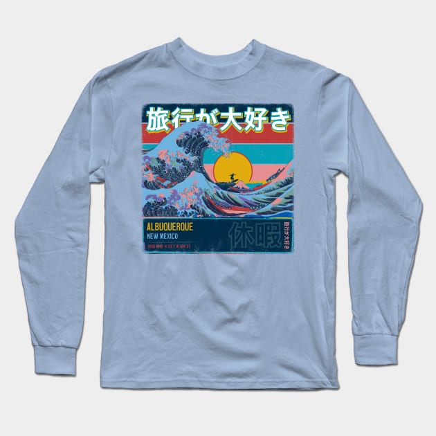 Albuquerque, New Mexico, United States of America, Japanese Wave Travel Long Sleeve T-Shirt by MapYourWorld